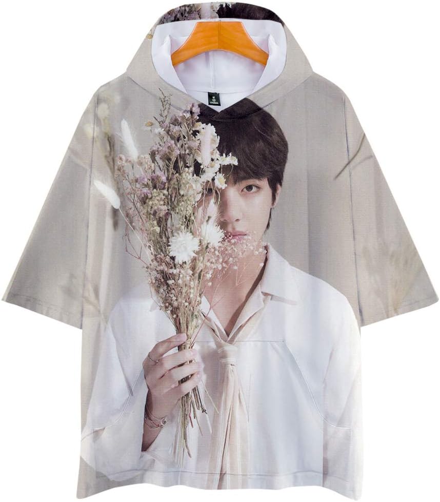 APHT Unisex BTS 3D Hoodie Short Sleeve T-Shirt for Men Women Teen Bangtan Boys Jin Suga J-Hope RM Jimin V Jung Kook Summer Tops Sweater Pullover Jackets