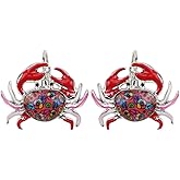 DUOWEI Cute Enamel Crab Earrings Leverback Dangle Hoop Jewelry Charms Summer Accessories Gifts