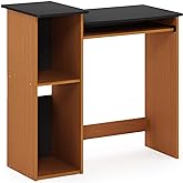 Furinno Econ 33-inch Wide Desk with 2-Tier Open Shelf, Light Cherry/Black | Keyboard Tray, Computer Desk, Writing Desk, Office Desk for Home Office, Study Room, Dorm, Bedroom