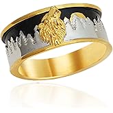 Howling Wolf Ring for Men, Norse Viking Wolf Head Ring, Retro Wolf Totem Rings, Wolf Moon Ring, Amulet Ring, Animal Wolf Jewelry for mens
