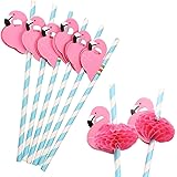 Flamingo Paper Straw Decorations, 50 PCS Disposable Cocktail Drinking Straws Decorative for Party Table Décor Luau Party