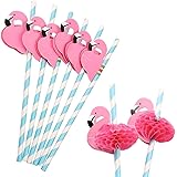 Flamingo Paper Straw Decorations, 50 PCS Disposable Cocktail Drinking Straws Dec
