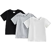 Toddler Baby Girl Boy Short Sleeve T Shirt Top 3Pcs Basic Solid Color Cotton Tee Shirts Blouse 6M-5Years Old