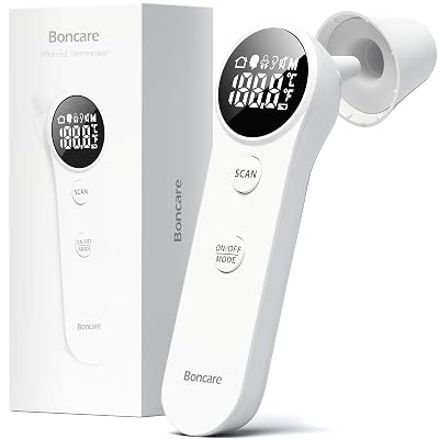 Boncare Ear and Forehead Thermometer, 2X Accuracy Infrared Digital Thermometer for Adults and Kids, 1 Second Reading, No Touch Baby with Fever Alarm