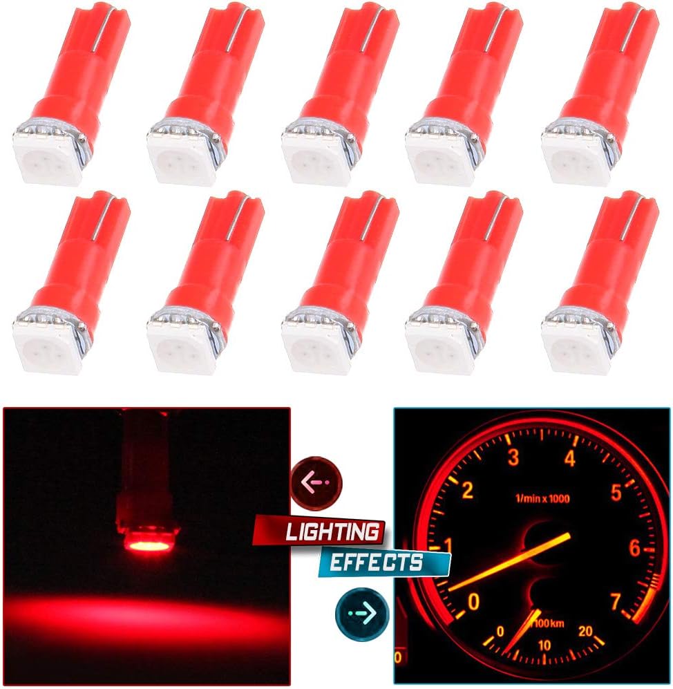 cciyu 10pcs T5 Red 58 70 73 74 Dashboard Gauge 1-SMD 5050 LED Wedge Lamp Bulbs Lights Replacement fit for Dashboard instrument Panel Light Bulbs LED Lamps