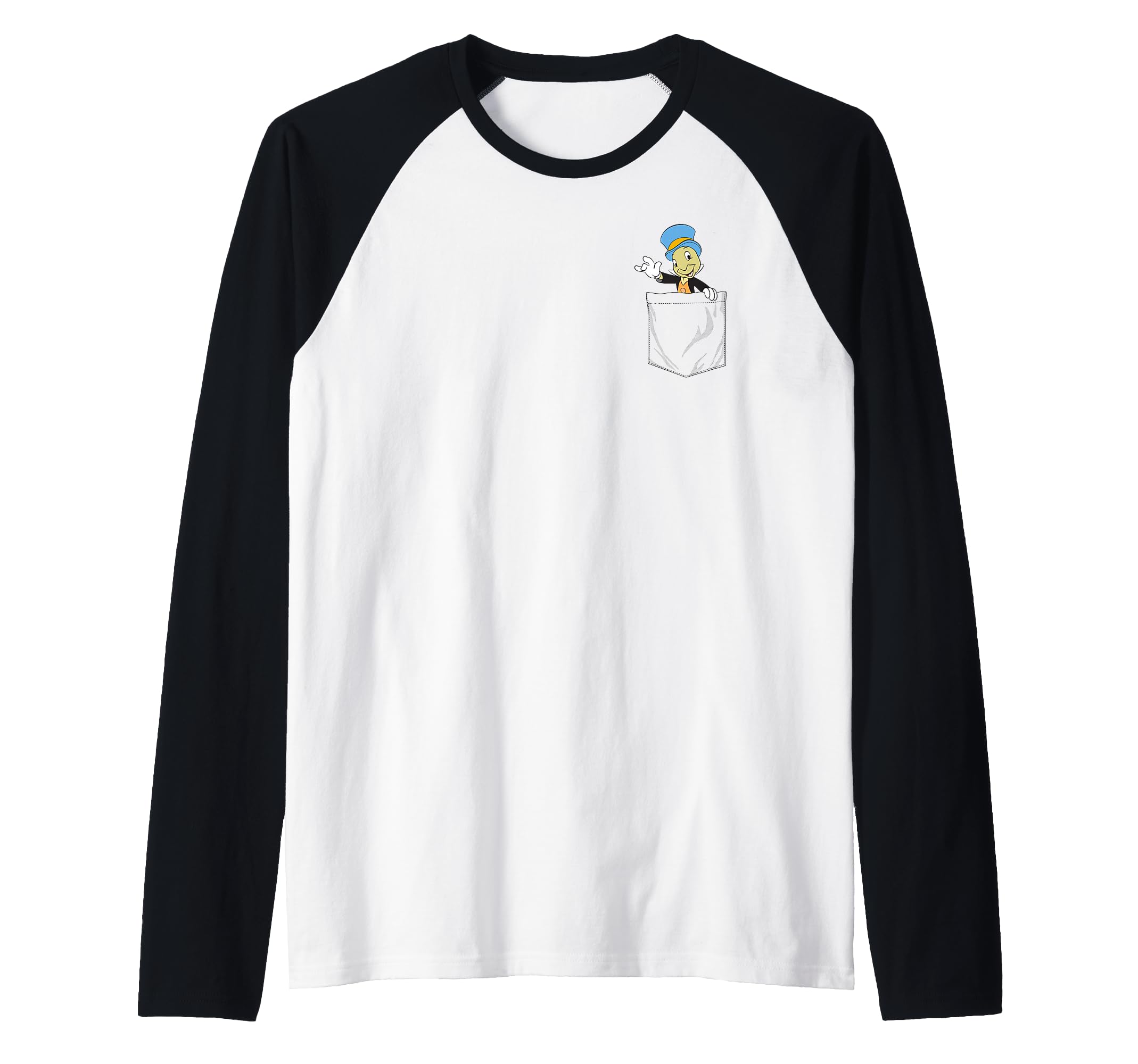 Disney Pinocchio Jiminy Cricket Faux Pocket Raglan Baseball Tee