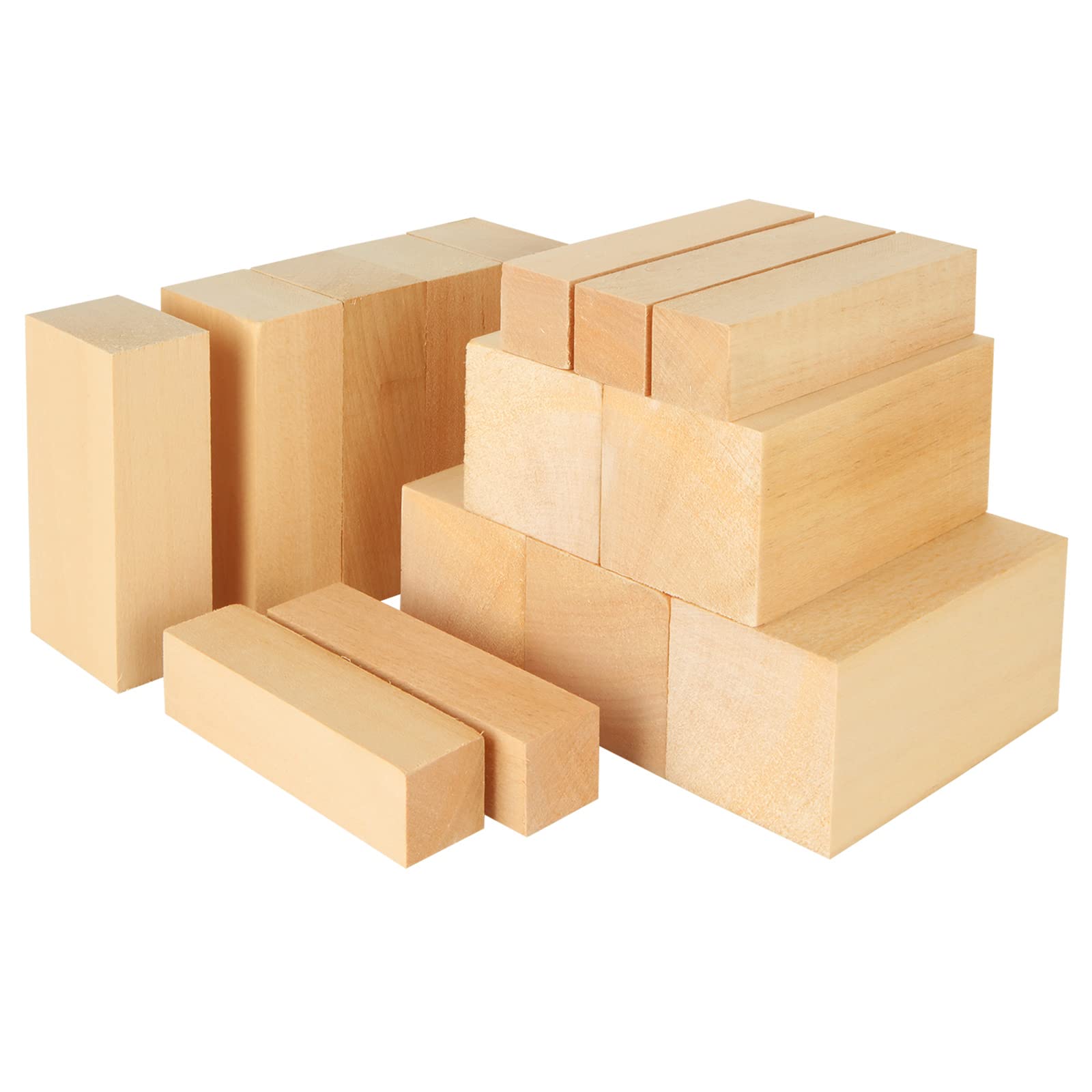 MIVIDE 15PCS 3 Size Basswood Carving Blocks, Basswood for Carving, Carving Wood Blocks, Whittling Wood Blocks Carving Kit for Beginners, Professionals (10x2.5x2.5CM,10x5x5CM,10x5x3CM)