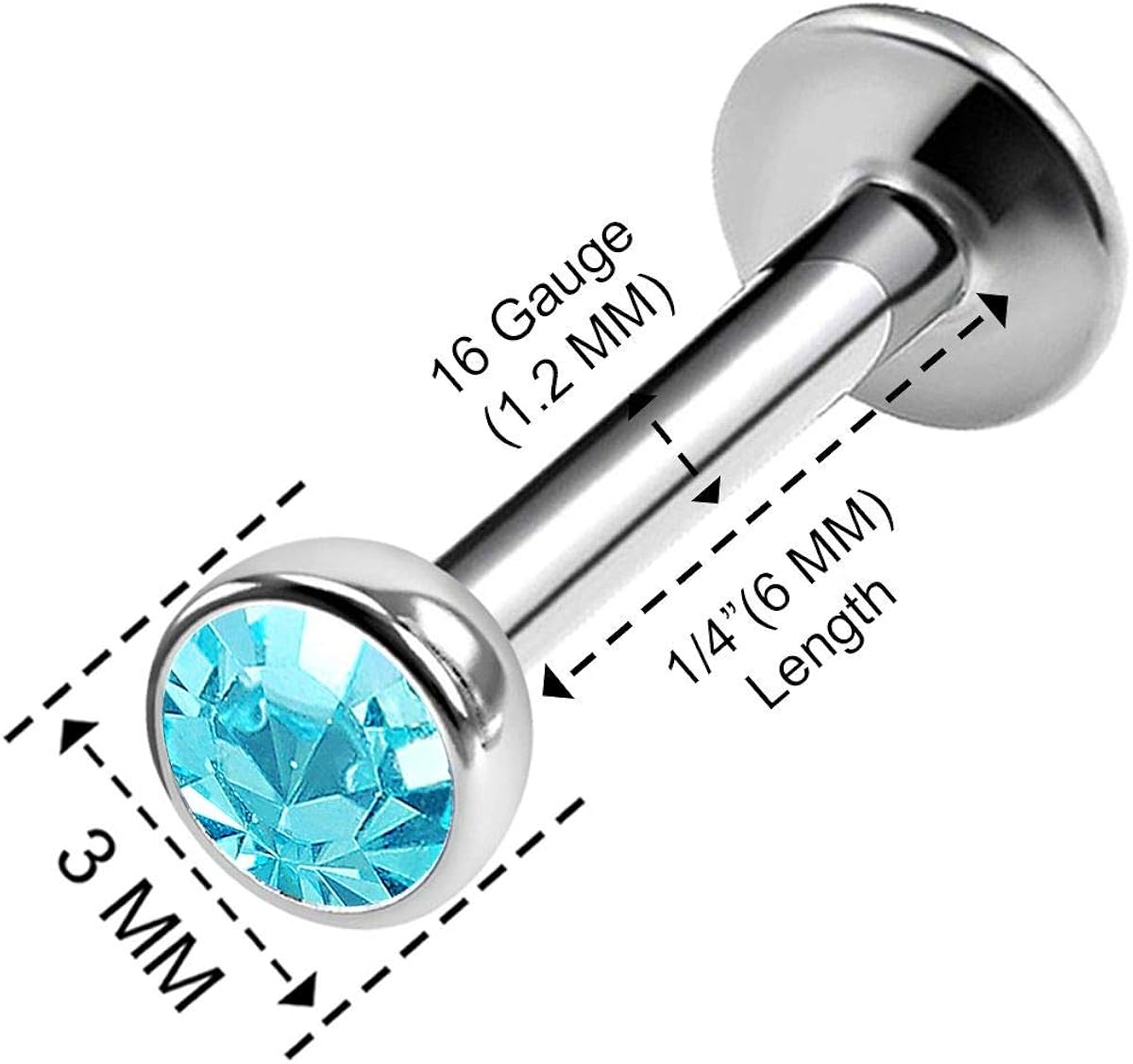 3PCS Steel Internally Threaded Lip Stud 16g 1/4 6mm 3mm Aquamarine Crystal Ball Labret Earring Medusa Piercing Jewellery 0472 - Image 3