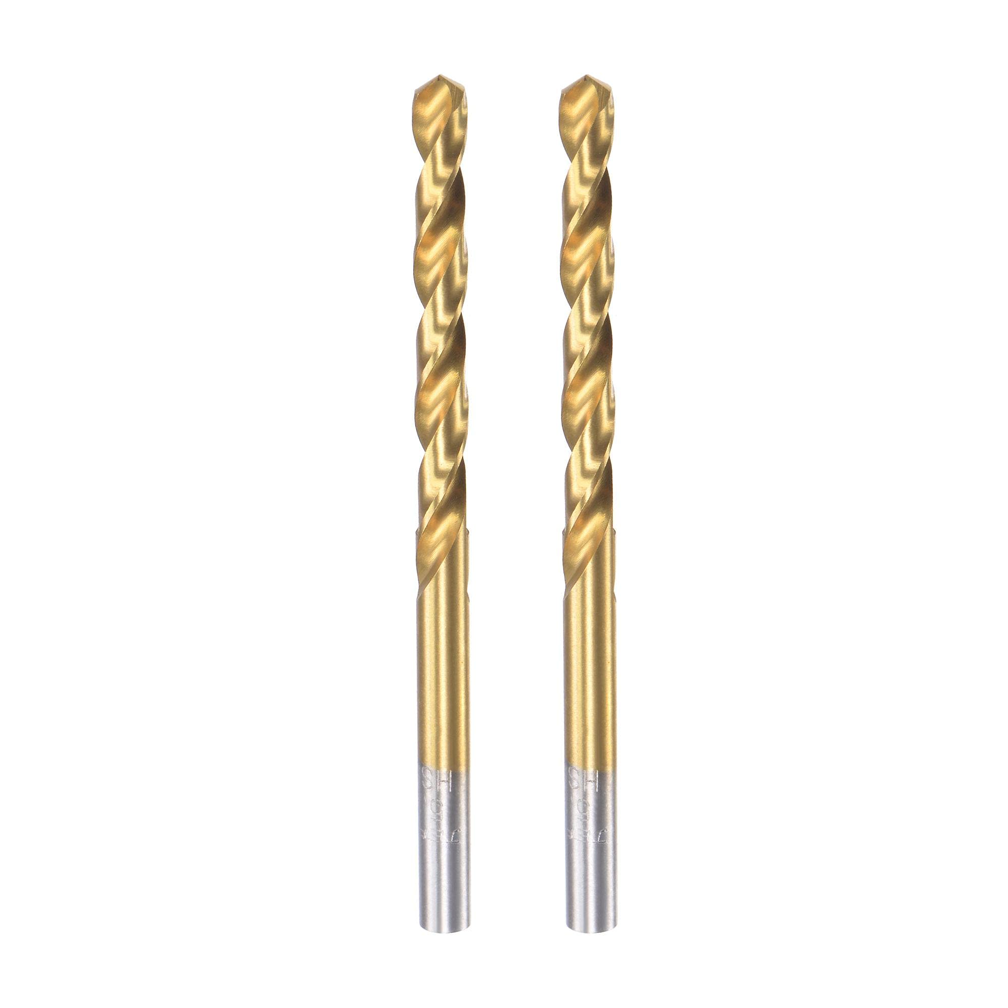 sourcing map 5.1mm Drill Bits High Speed Steel Straight Shank 86mm Length Twist Drill Bit Fully Ground Titanium Coated 2 Pcs