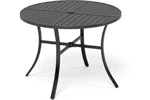 MIXPATIO Outdoor Patio Round Dining Table, 42"x 42" Metal Small Round Table with Adjustable Umbrella Hole, All Weather Wrought Iron Black Outdoor Table for Deck Lawn Garden Backyard, Black