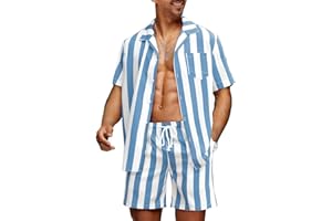 JMIERR Men Hawaiian Matching Set, Casual Summer Beach 2 Piece Outfits Button Down Short Sleeve Shirts and Shorts
