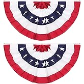3 x 6Ft American Pleated Fan Flag, USA Patriotic Half Fan Bunting Flags, 4th of July Decorations Outdoor Banner(Set of 2)