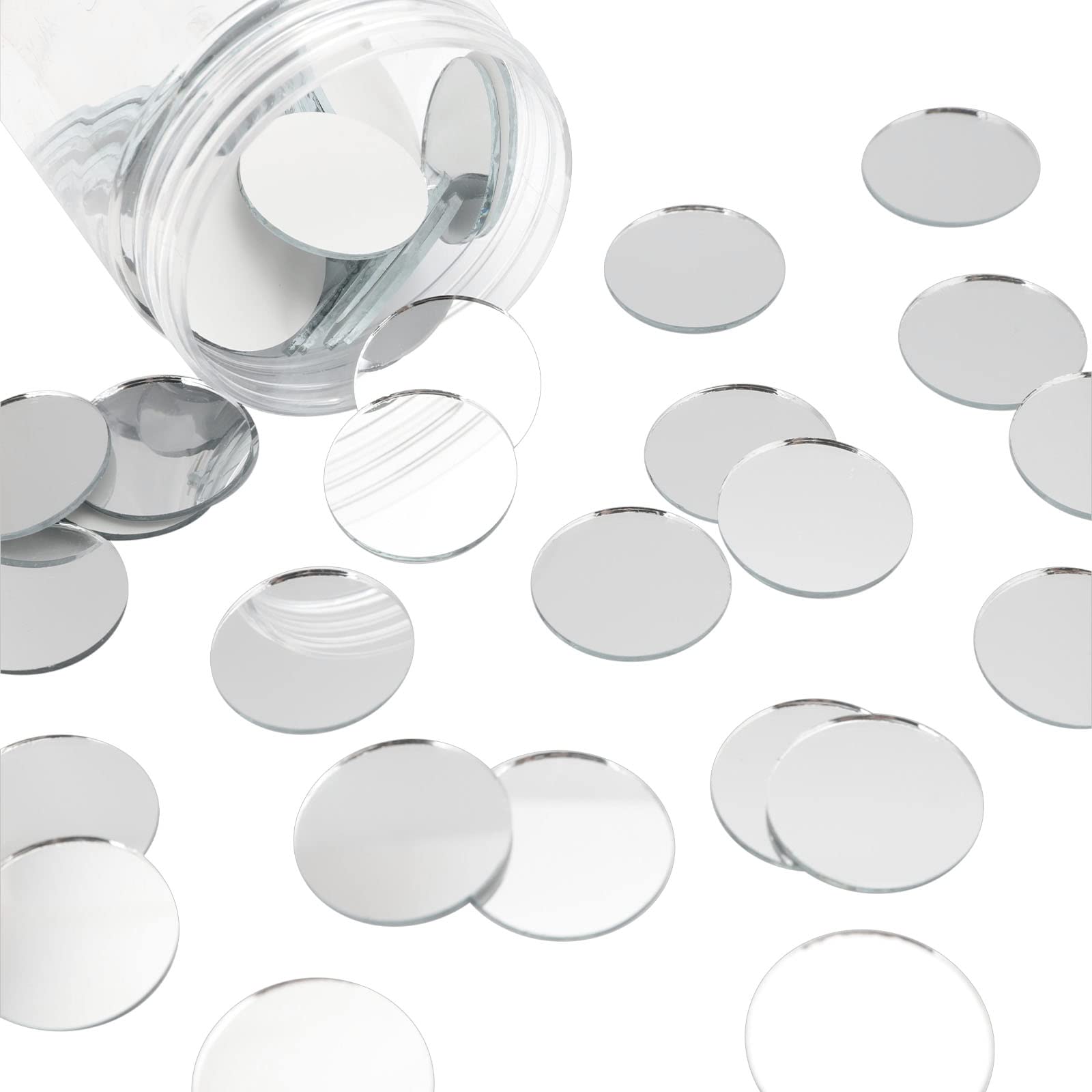 SUPERFINDINGS 100PCS Mini Circle Mirror Tiles 30x1.5mm White Tiny Round Glass Mirror for Arts Crafts Projects Traveling Framing Decoration