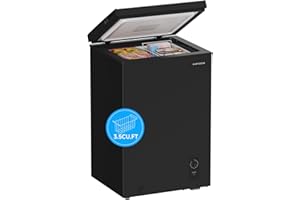 BANGSON 3.5 Cu.Ft Chest Freezer, Compact Deep Freezer with Removable Basket, Adjustable Thermostat, Energy-Saving, Quiet Mini Freezer for Home/Dorm/Apartment/Garage,Black