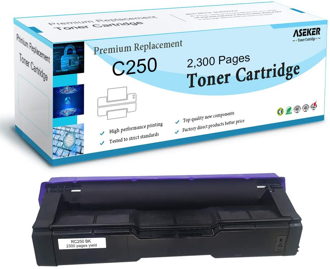 ASEKER Compatible C250 C 261 Toner Cartridge for Ricoh SP C250 C250DN C250E C250SF C250SFw C261SFN C261SFNW C261DNW Printer High Capacity 2300 Pages 407539（ Black ）