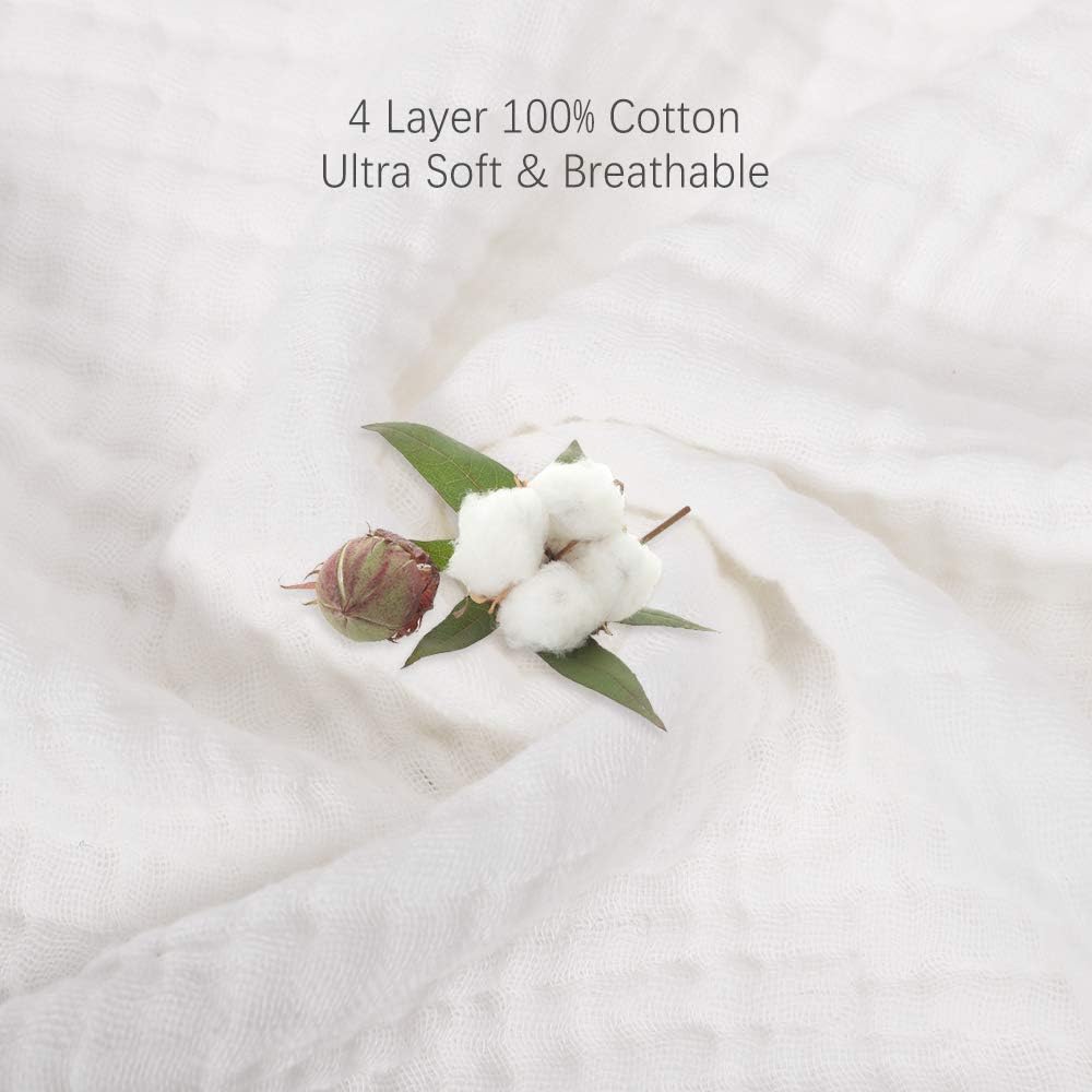 EMME 100% Cotton Muslin Blankets for Adults 4-Layer Breathable Muslin Throw Blanket Pre-Washed Lightweight Bed Blankets Soft Cotton Blanket All Season (White, 55"x75"): Home & Kitchen