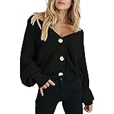 Women's Chunky Cardigan V-Neck Open Front Sweater Long Sleeve Knit Sweater Loose Casual Button Outerwear