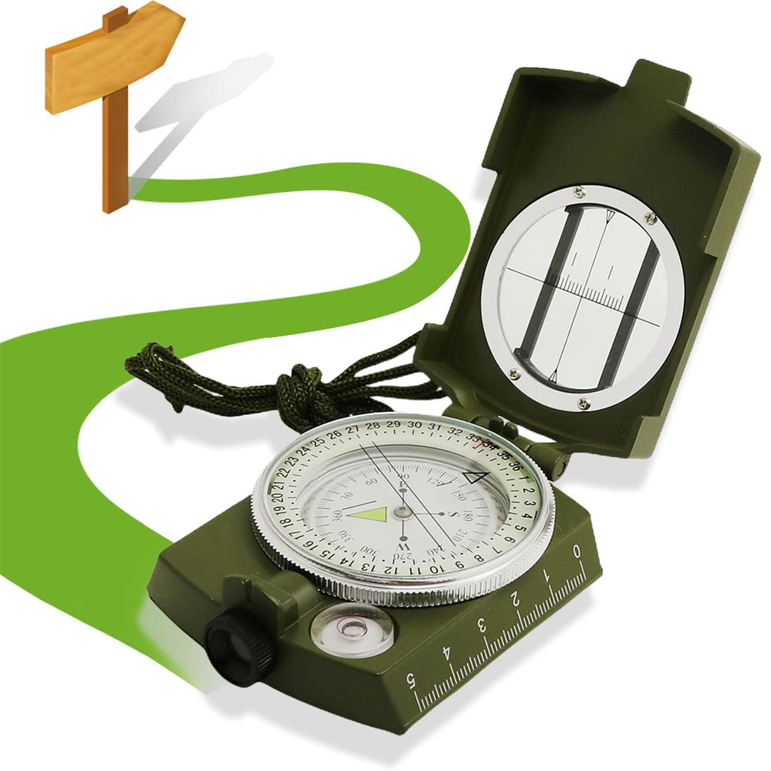 XCOZU Military Compass, Zinc Alloy, Waterproof, Shockproof, Sighting Optic, Pouch and Lanyard, Navigation for Walking Hunting Hiking Camping