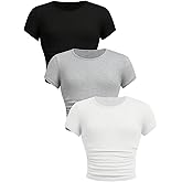 SOLY HUX Girl's Basic T-Shirts Set Crew Neck Short Sleeve Crop Top 3 Packs Summer Fitted Tees