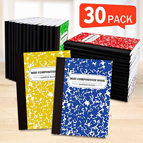 Composition Notebook, Mini Sized 30 Pack 5 Colors Narrow Ruled Mini