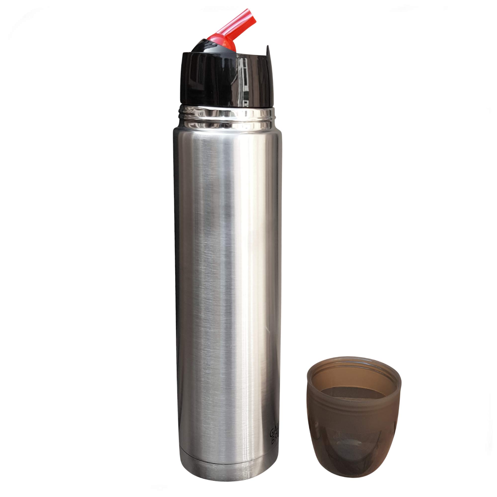 Gaucho Bruno - Stainless Steel 1 Litre Bullet Flask for Drinking Yerba Mate | with Iconic Red Spout for Precision Pouring| Durable | No Handle for Easy Transport