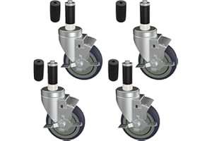 OK5STAR 3 Inch Expanding Stem Caster Wheels Set of 4 for Table Legs, Stainless Table Casters All with Brake Fit 7/8",1" and 1-1/8" Inner Diameter Tube Leg Adapter Caster