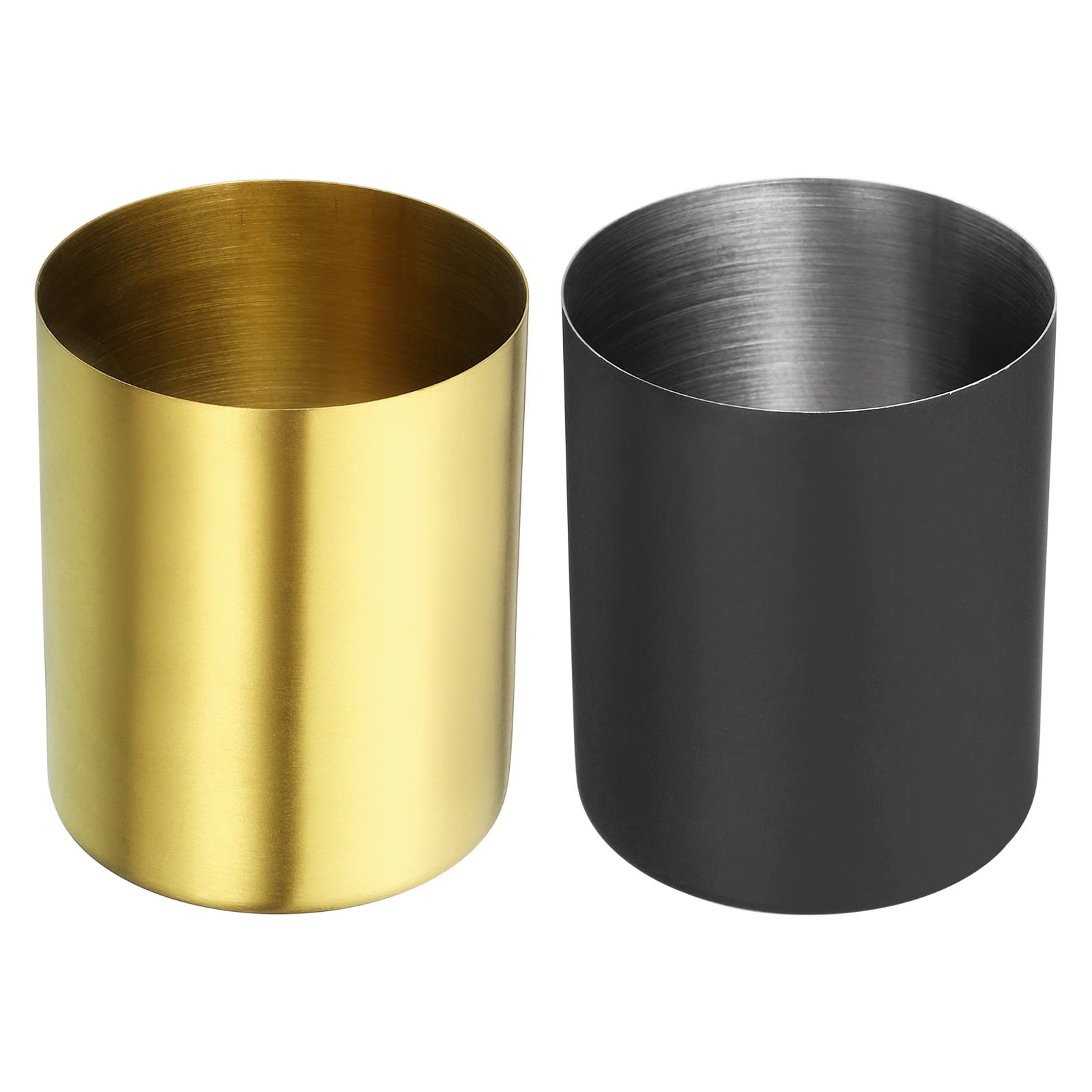PATIKIL Pencil Holder, 2 Pack Pen Holder for Desk Stainless Steel Pencil Holders Cup Organizer Makeup Brush Holder for Desk Accessories, Black Golden