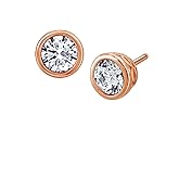 Amazon Essentials Platinum or Gold Plated Sterling Silver Bezel Set Stud Earrings made with Infinite Elements Zirconia (previously Amazon Collection)