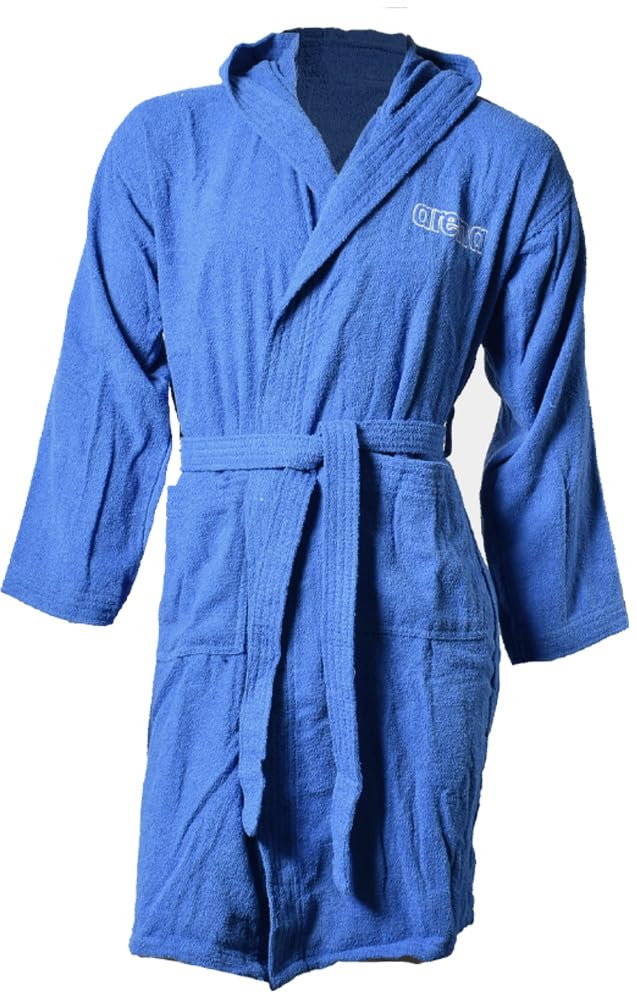 Arena Unisex Cotton Bathrobe with Hood and Pockets, Comfortable and Lightweight, Blue, XXL