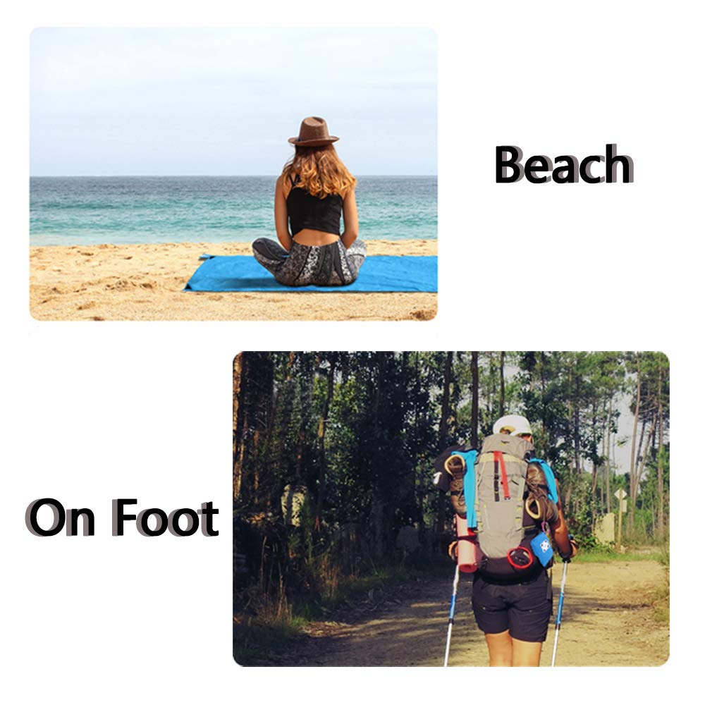 Small Blanket with 2 Cooling Towel Compact Beach Pocket Blanket Waterproof Ground Cover Waterproof Compact Sand Proof Picnic Mat for Travel Hiking Camping Festival Sports - Durable Tarp
