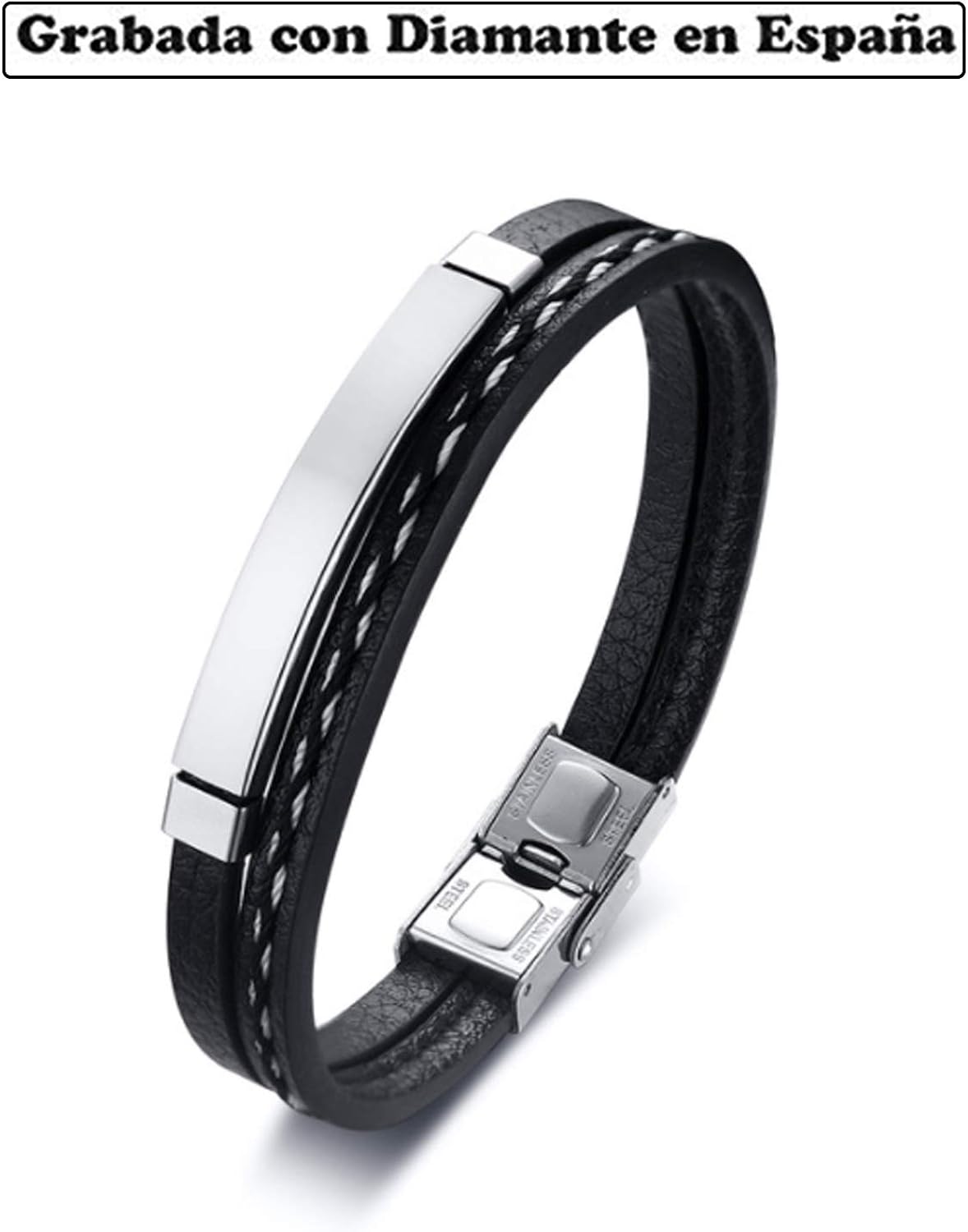 Recontromago Braccialetto Da Uomo E Donna Incisione Con Punta Di Diamante Bracciali In Acciaio Inossidabile E Cuoio Regalo Nome E Acciaio Inossidabile Colore Argento Cod P01 Amazon It Gioielli