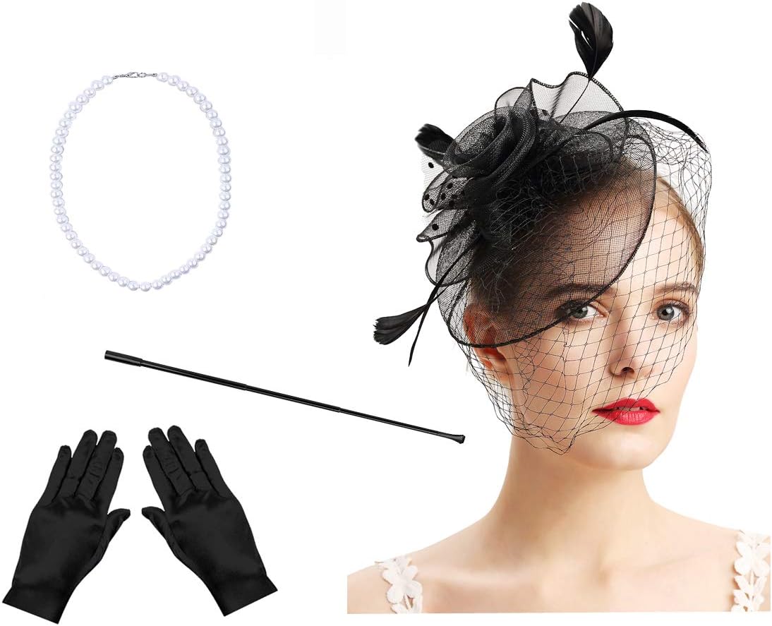Fascinators Hats 20s 50s Hat Pillbox Hat Cocktail Tea Party Headwear with Veil for Girls and Women
