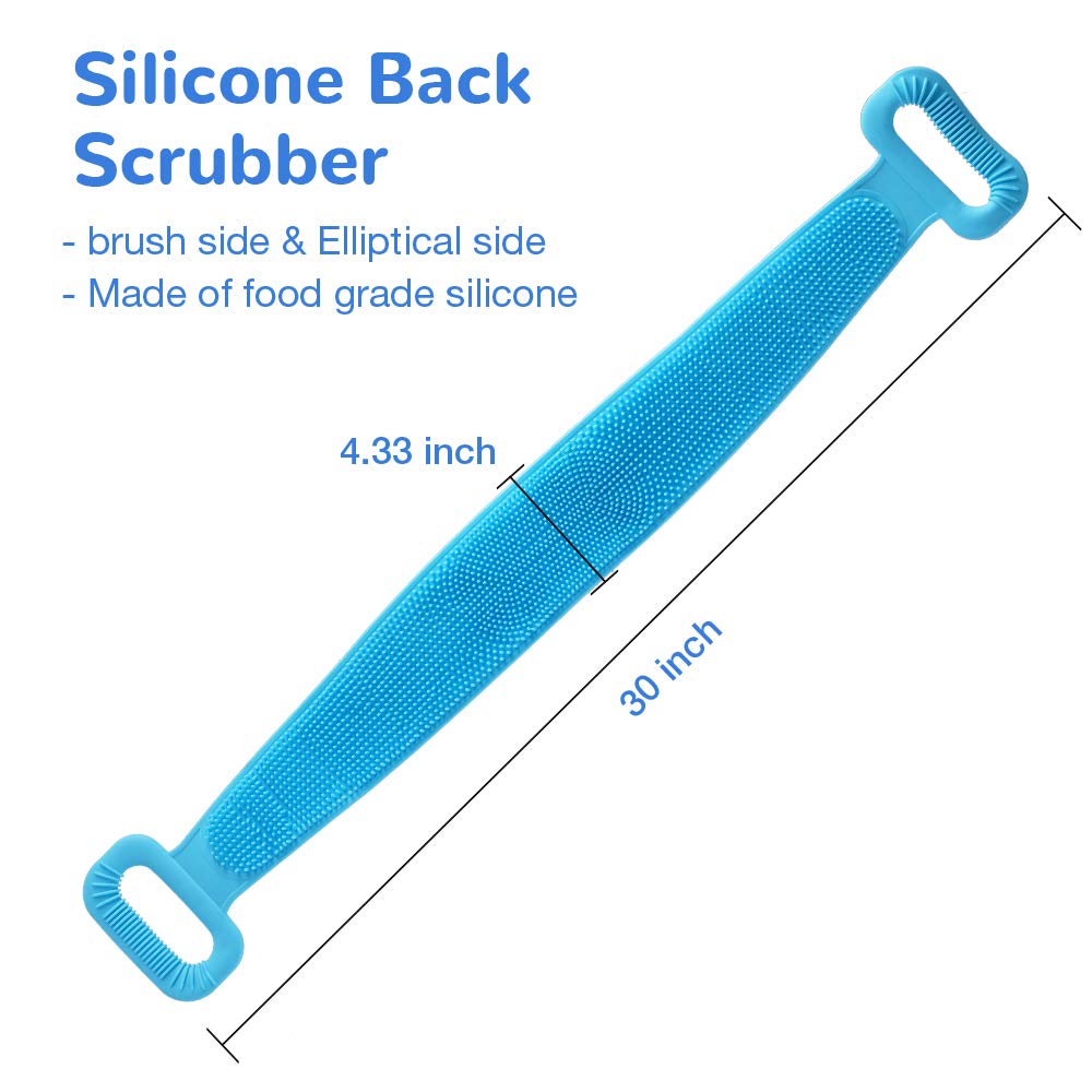 Meidong Silicone Bath Body Brush, Exfoliating Lengthen Silicone Body Back Scrubber, Easy to Clean, Lathers Well, Eco Friendly, Long Lasting, Comfortable Massage for Shower (Blue) : Beauty