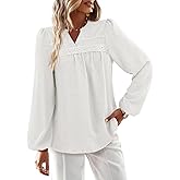 HEYTALALA Womens Fall Tops Long Sleeve Shirts Swiss Dot V Neck Pleated Tunic Dressy Casual Blouses Boho Clothing 2025