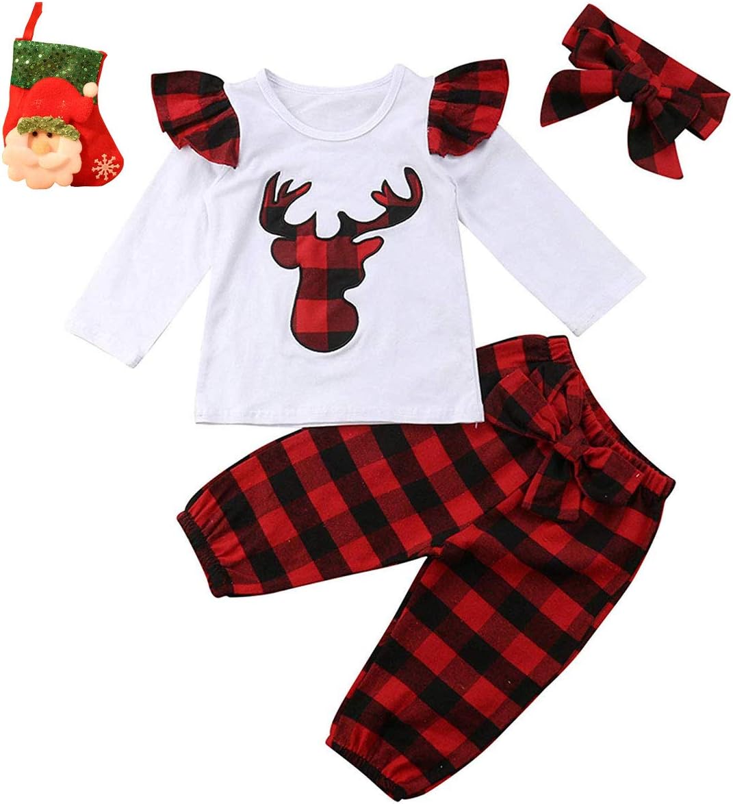 Toddler Baby Girl Infant Plain T Shirts Plaid Overall Skirt Set Cotton Outfits