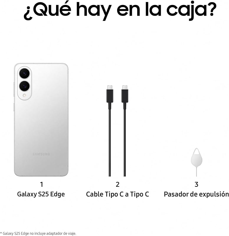 Galaxy S25 Edge 512GB Teléfono Móvil Fino con IA, Galaxy AI, 12GB RAM, Cámara 200MP, Batería Larga Duración, Garantía del Fabricante 3 Años + 1 Extra, Color Titanio Plata (Versión Española)