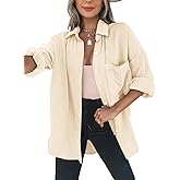 Dokotoo Womens Color Block Button Down Shirts Long Sleeve Oversized Boyfriend Blouses Tops