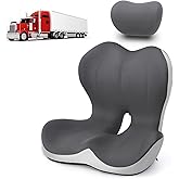 Truck Seat Cushion and Headrest 2-in-1 Set for Truck Driver, Lumbar Support Car Cushions for Long Haul Driving, Memory Foam for Semi Truck & Big Rig, Ergonomic Relief for Back & Sciatic Pain