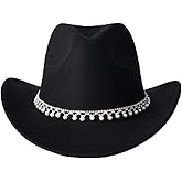 Zokunari Pearl Hat Shiny Cowboy Wide Brim Womens Hat Party Hats