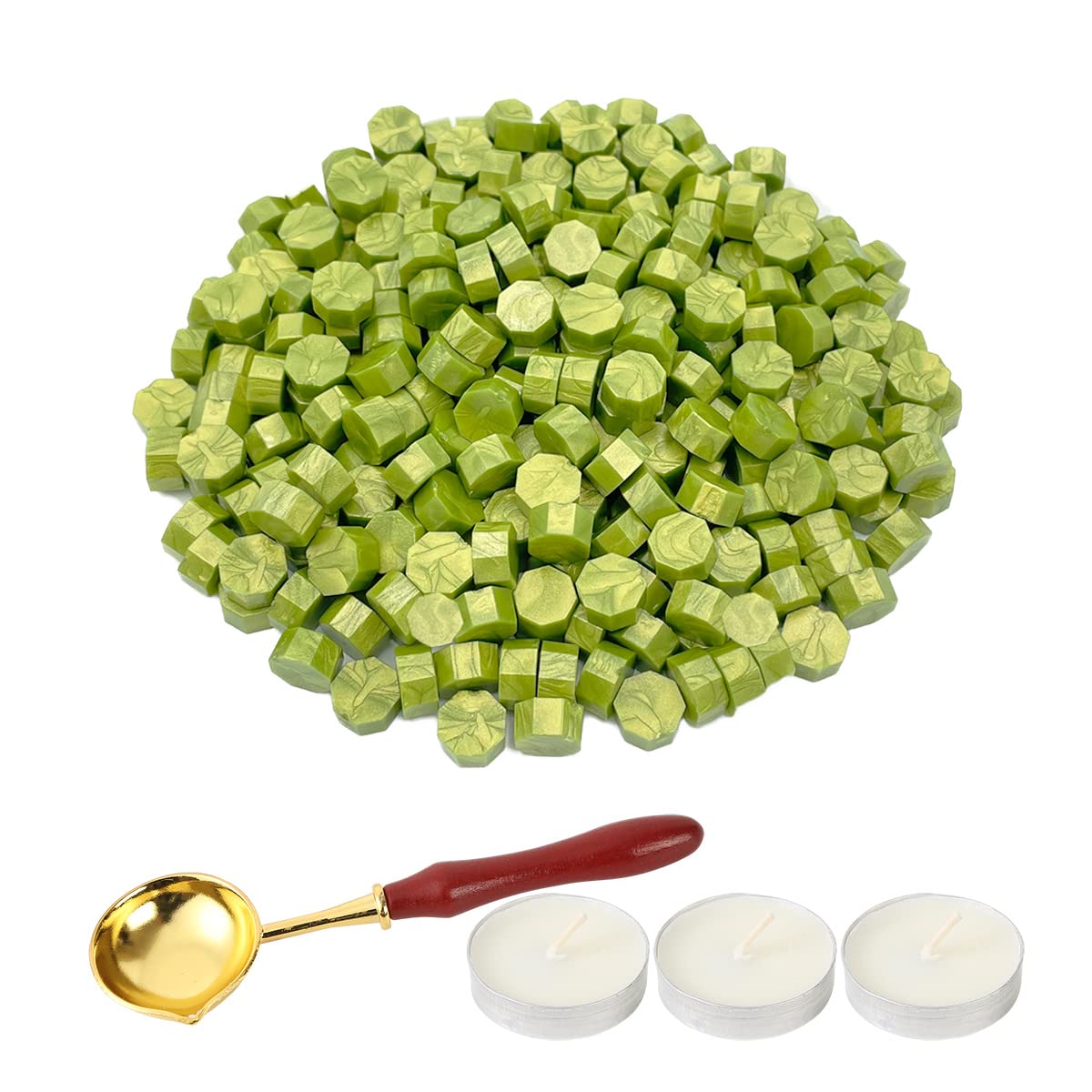 LICQIC Wax Stamp Kit, 300 Pcs Wax Seal Beads with 3 Tea Candles and 1 Melting Spoon, for Invitations, Cards, Envelopes, Wine Packages, Gift Wrapping — image 1