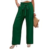 Angerella Womens Wide Leg Pants High Elastic Waist Adjustable Knot Casual Flowy Trousers Business Work Pants with Pockets