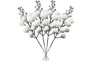 ZEBMOON 36Pcs White Christmas Glitter Berries Stems, 7.5 Inch Artificial Christmas Picks, Glitter Berry Branches, Berry Holly Picks Stems for Christmas Tree Ornaments, DIY Xmas Wreath Party Home Decor