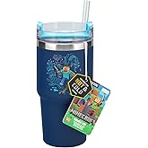 Paladone Minecraft 600ml Blue Insulated Gamer Cup and Straw, Officially Licensed Tumbler Water Bottle for Hot and Cold Drinks, Tea, Coffee,