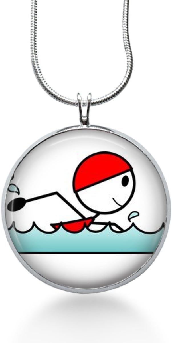 Funjewelryshop Swim Pendant Necklace, Sports Jewelry, Swimming Pendant, Swimmer, Water Sports, Gifts,