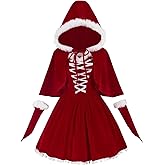 LTAKK Women Santa Dress Mrs Claus Costume Christmas Velvet Mini Dresses Santa Outfit