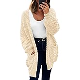 Saodimallsu Womens Oversized Open Front Cardigans Fall Chunky Knit Lantern Long Sleeve Sweater Coats with Pockets