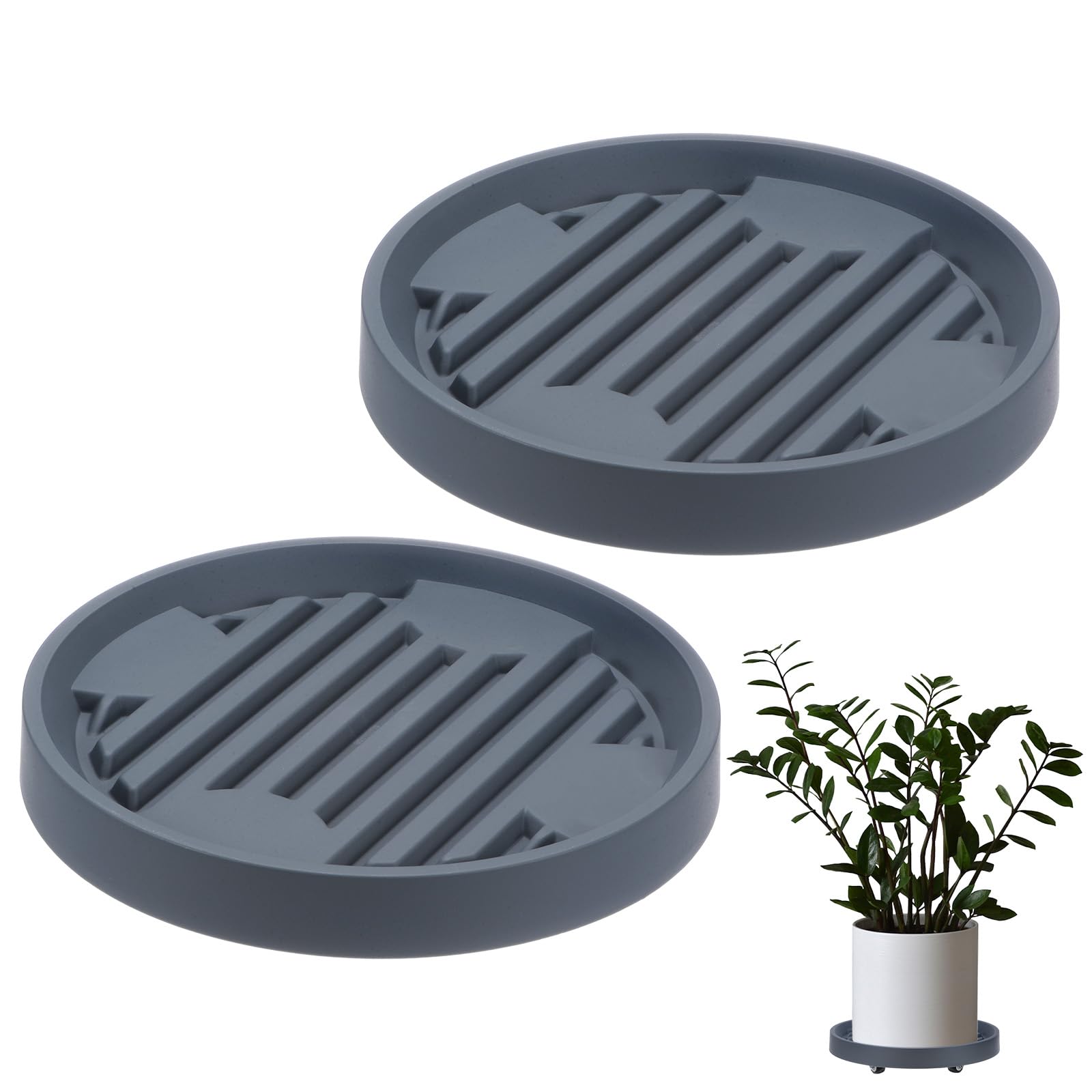 M METERXITY 2-Pack Plant Stand with Wheels, 22cm Round Plant Dolly with Hidden Rolling Casters for Indoor/Outdoor Flower Pot/Garden Planter, 360° Plant Pallet Trolley [88lbs, Grey]