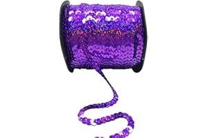 Zhiheng 100 Yards 6mm Round Flat Sequin Trim Spangle Paillette Sequins Roll Sequin String Ribbon Roll for Crafts Fringe Sewing Embellishments Costume Accessories (Purple)