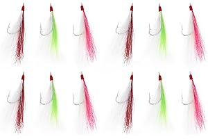 Briny River 12pcs Bucktail Teasers Fishing Hooks Saltwater Flounder Rig Stainless Steel Fishing Hooks 96mm 3g Bucktail Mylar Teasers Inserted for Catfish Cod Flounder
