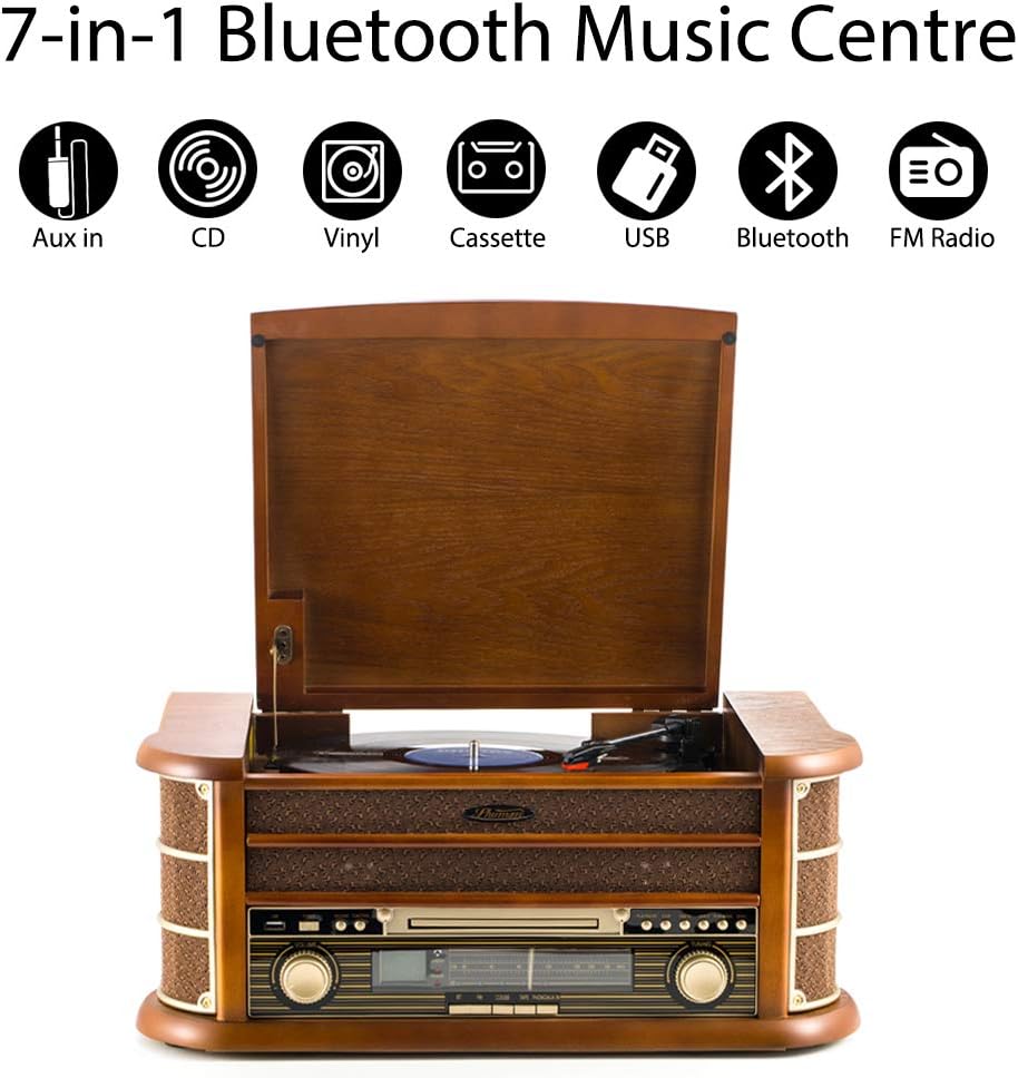 Shuman Retro 8-in-1 Music Centre Record Player, Wireless Connection, Home Audio Centre with Remote Control - Image 3